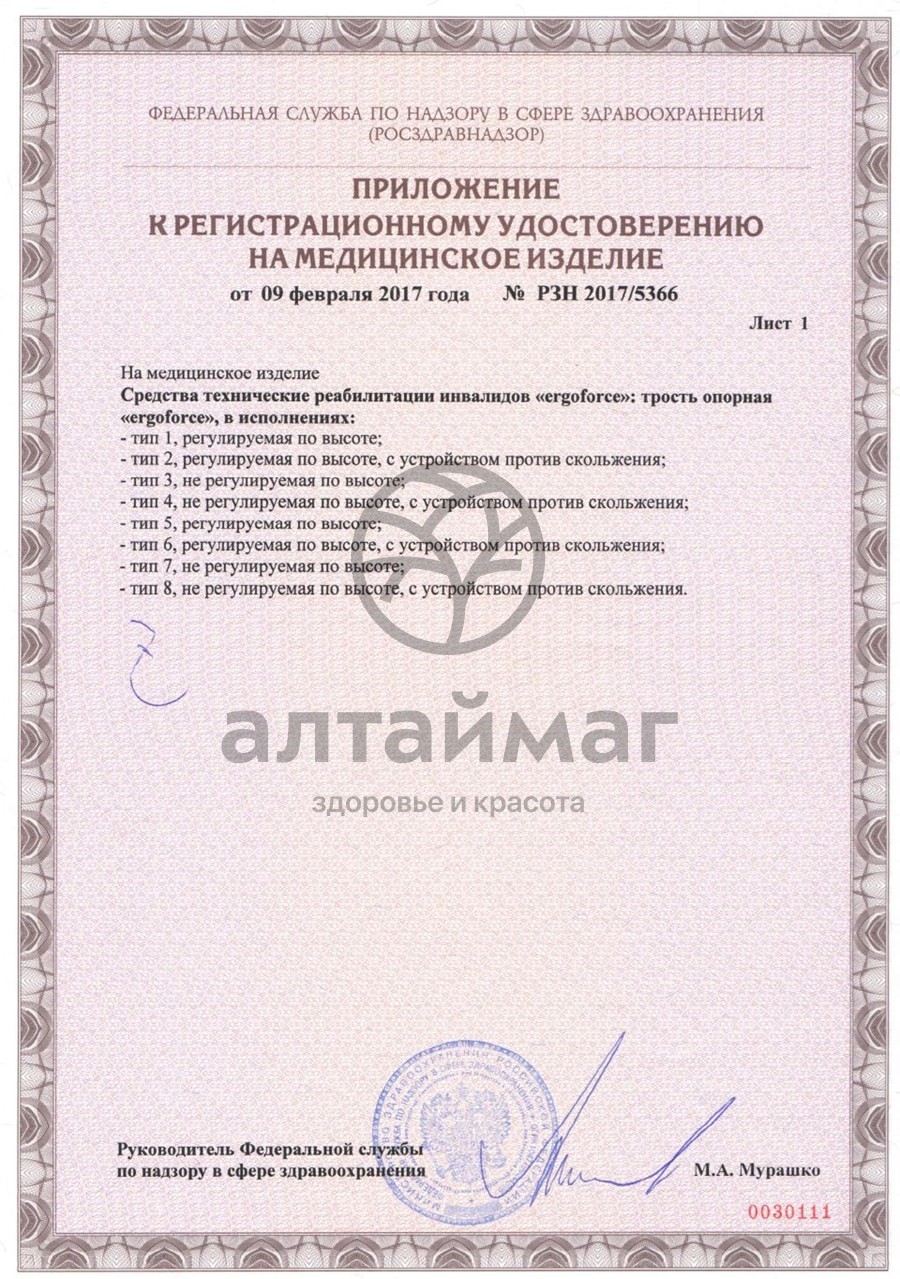 Сертификат на товар Трость E 0612 у с упс, цвет бронза Трость E 0612 у с упс, цвет бронза сертификат